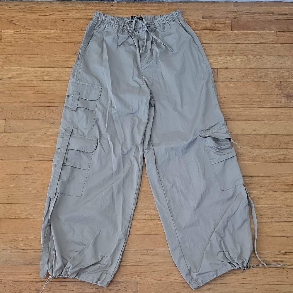 Rewash Green Olive High Rise Wide Legs Drawstring Waist Cargo Pants Size S